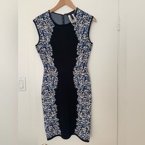 BCBGMaxAzria Black Dress with Blue and White Pattern